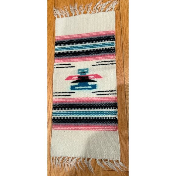 Southwest Wool Rug/Tabletop Hand Woven Tapestry Thunderbird 9” X 18.5” Vtg - Picture 1 of 9